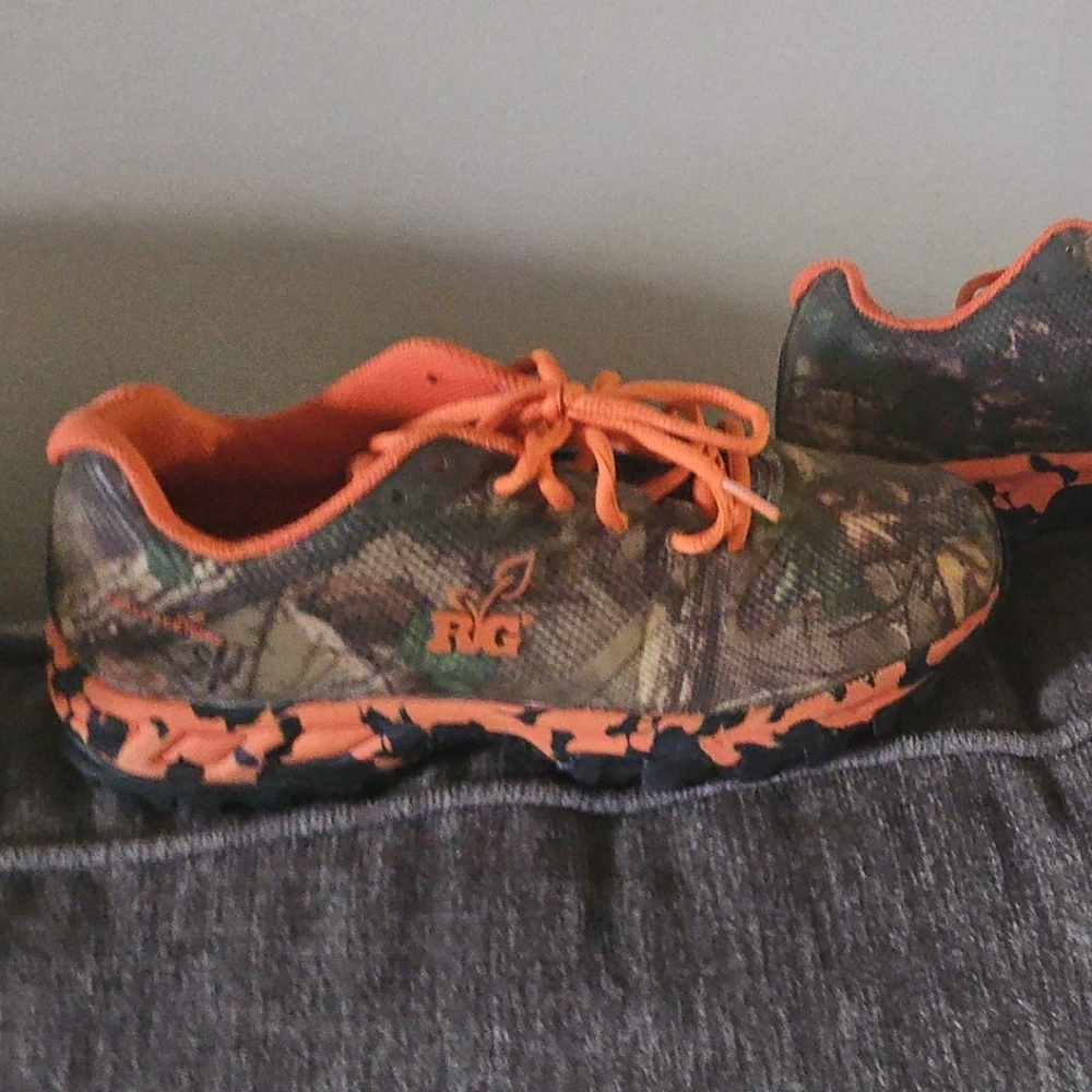 Camouflage Sneakers with Orange Accents